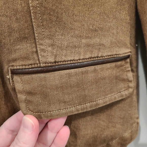 LRL Ralph Lauren Tan Button Down Military Style Sheep Leather Trim Jacket - Picture 3 of 14